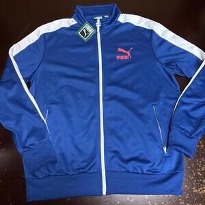 Puma Mens Blue Iconic T7 Long Sleeve Pockets Full Zip Track Jacket Size LARGE